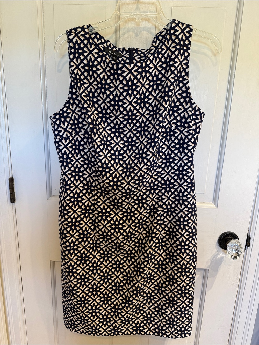 Alyx Navy and White Geometric Midi Sheath Dress